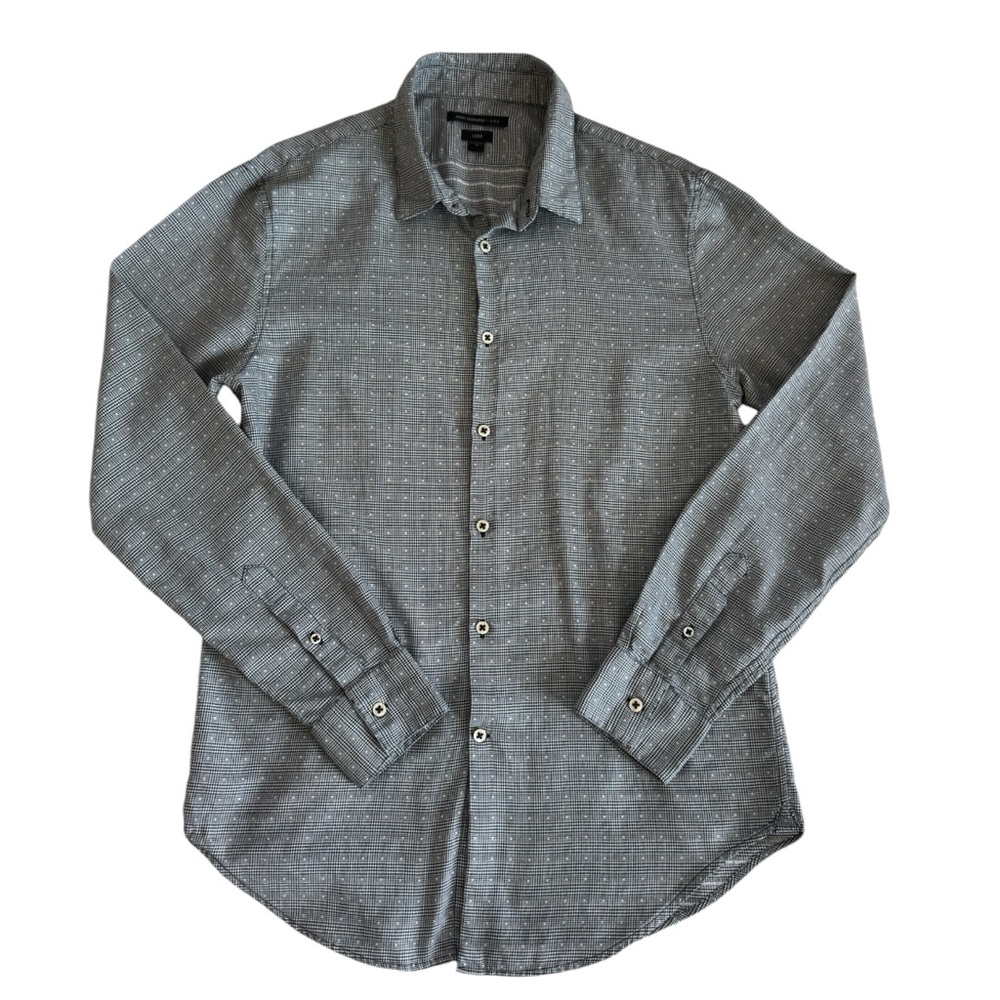 John Varvatos Luxe Men's Plaid Long Sleeve Button  Down Shirt Cotton Gray Size M